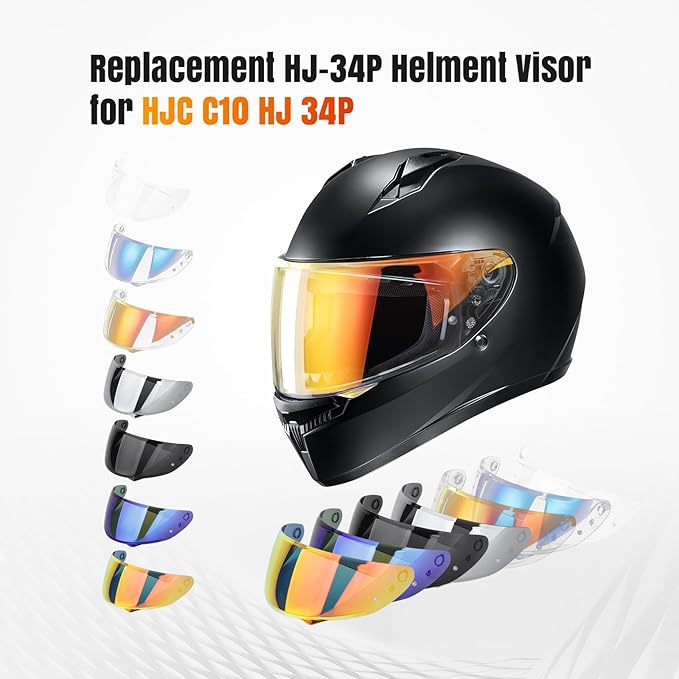 LKV HJ-34P Helment Visor Replacement - HJC C10 Motocycle Helmet Visor UV Protection Face Shield Compatible With HJ34P HJC C10 (Aurora Red)