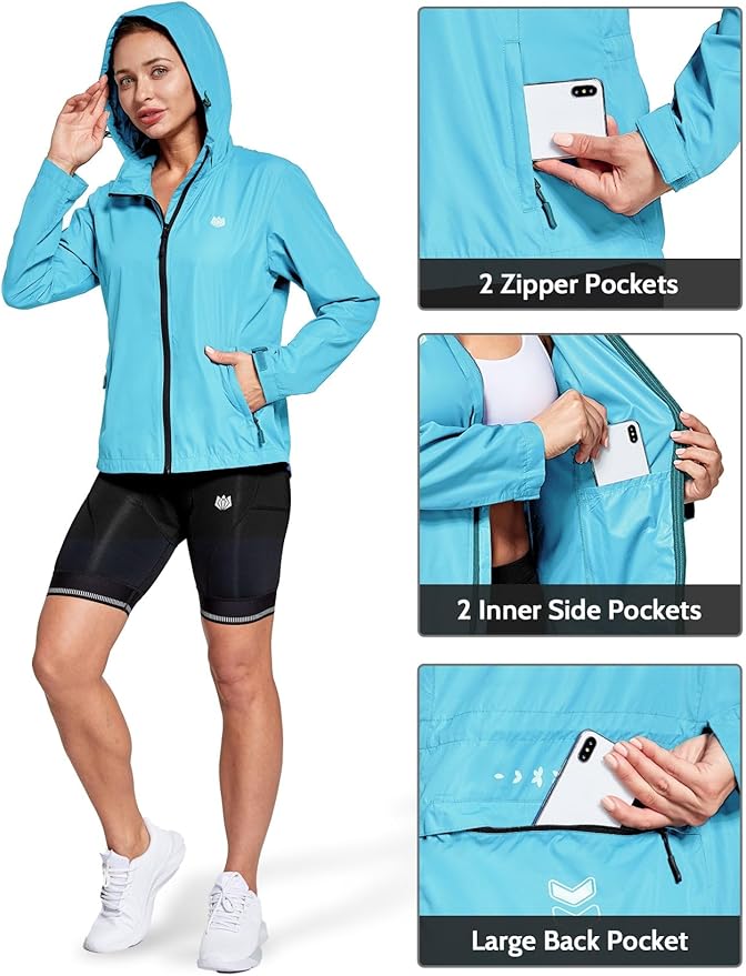 FitsT4 Sports Women's Cycling Running Jackets Lightweight Windproof Bike Windbreaker Reflective with Hooded