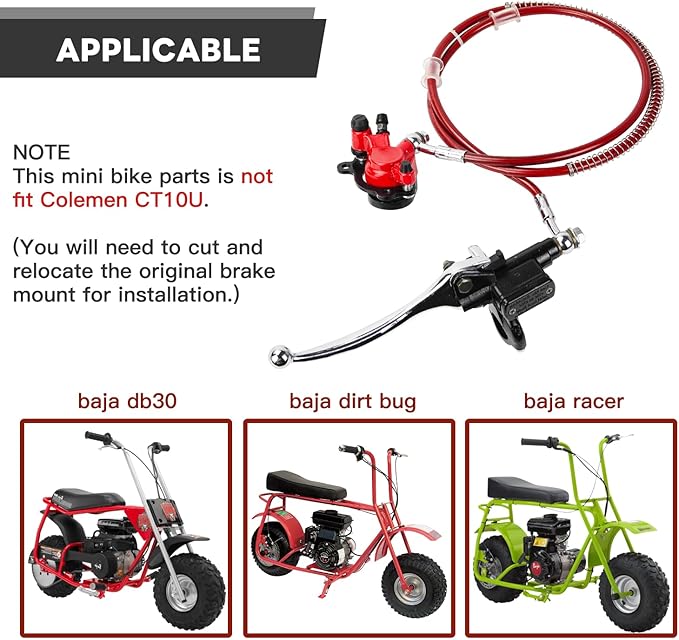 Mini Bike Hydraulic Disc Brake Kit SENJWARM, with Hand Brake Master Cylinder Caliper 50 inch, Compatible with Mini Bike Baja Doodlebug DB30 Blitz Dirt Bug Racer Coleman Predator 79cc 97cc 2.8hp