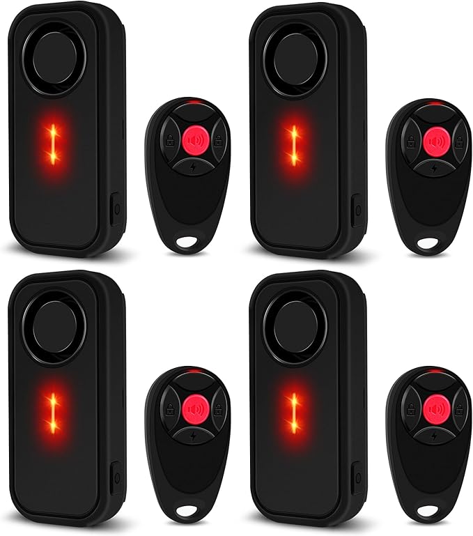 Car Alarm System, 113dB Fake Car Alarm, Motion Alarms for Cars Vehicle Security Alert Automotive Vibration Warning Interior Safety Red LED Light IP66 Waterproof, 4Pcs
