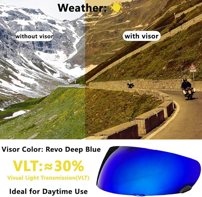 Qualifier DLX Helmet Visor,UV Protection Motorcycle Helmet Face Shield Compatible with Bell Qualifier DLX Mips/Qualifier/Star/Vortex/RS-1/RS-2/Revolver(Revo Deep Blue)