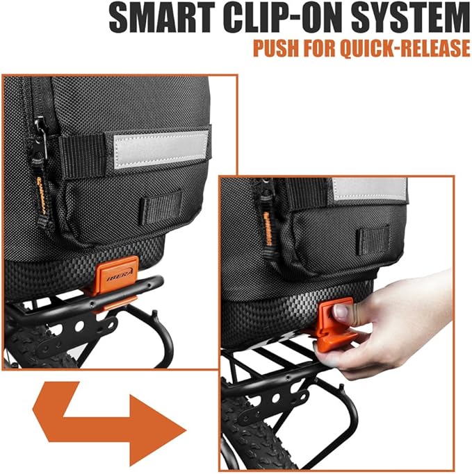 Ibera PakRak Touring Bicycle Seatpost/Disc/Non/Disc Rack and Quick Release Bag (Disc Brake Rack + Trunk Bag with Expandable Panniers)