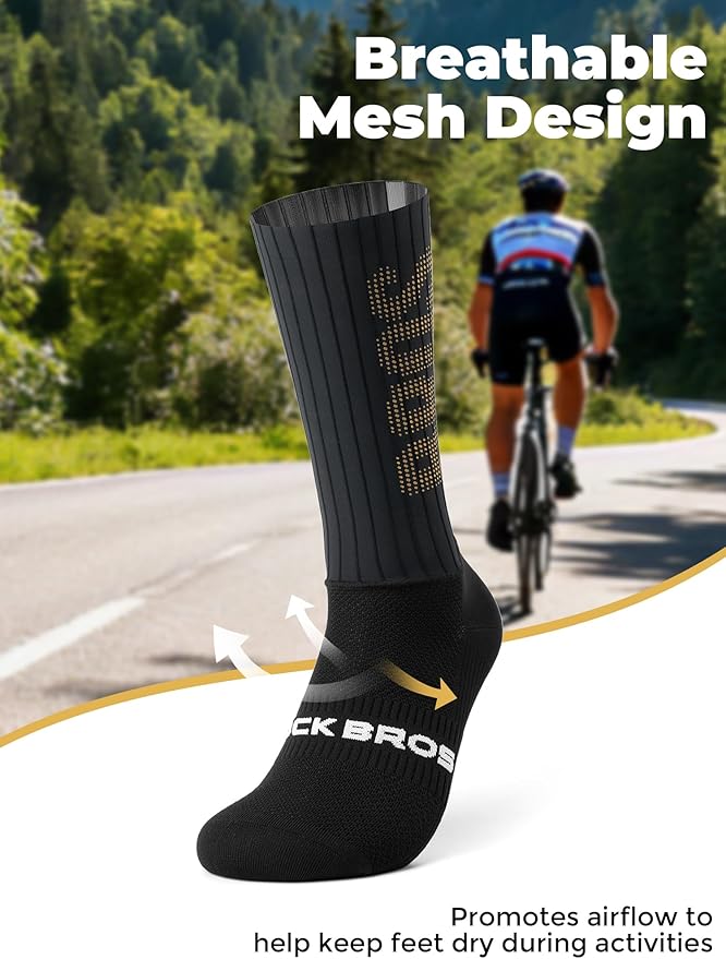 ROCKBROS Cycling Socks with Breathable Mesh, Moisture-Wicking & Odor-Resistant for Men & Women, Anti-Slip Silicone Grip