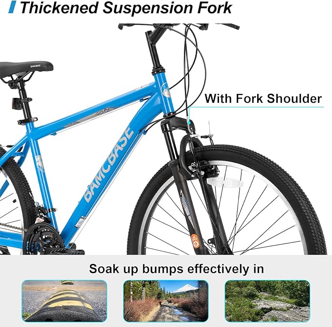 HILAND 26 27.5 29 Inch Mountain Bike, Mens Womens MTB with 21 Speeds, High-Tensile Steel Frame, V Brake, Hardtail Bicycle for Adults