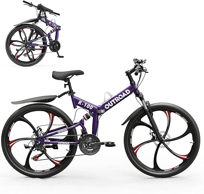 Betterland 26 Inch Adult Folding Mountain Bike, 21 Speeds Full Suspension Foldable Bikes, Dual Disc Brake, High Carbon Steel Frame Bicycle for Men Women
