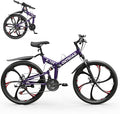 Betterland 26 Inch Adult Folding Mountain Bike, 21 Speeds Full Suspension Foldable Bikes, Dual Disc Brake, High Carbon Steel Frame Bicycle for Men Women