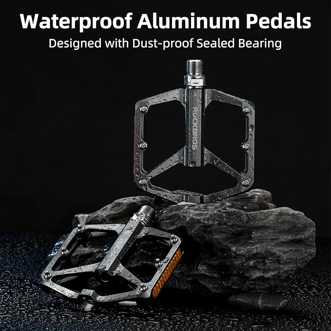 ROCKBROS Mountain Bike Pedals MTB Pedals Bicycle Flat Pedals Aluminum 9/16" Sealed Bearing Lightweight Platform for Road Mountain BMX MTB Bike