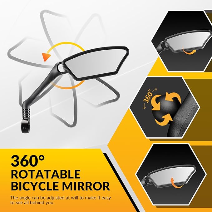 ROCKBROS Bike Mirrors for Handlebars HD Blast-Resistant Bicycle Mirror for Ebike 360 Degree Adjustable Bike Rear View Mirror Easy to Install Left