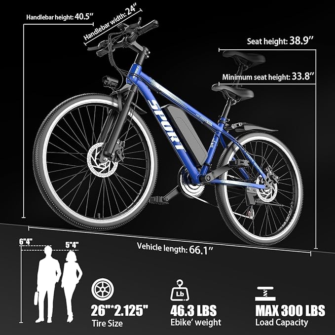 ASKGO Electric Bike for Adults, 1500W Peak Motor, 25Mph, 65Miles, 48V 10AH Removable Battery, 26“ Mountain Ebike with 7-Speed Gear for Beach Snow Commuter