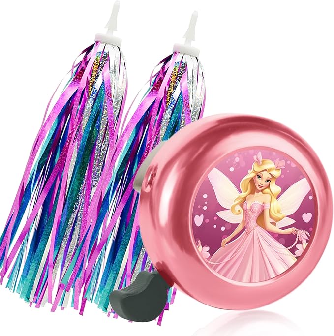 Kids Bike Bell with 2 Pcs Bike Streamers for Girls, Cute Children's Bicycle Accessories