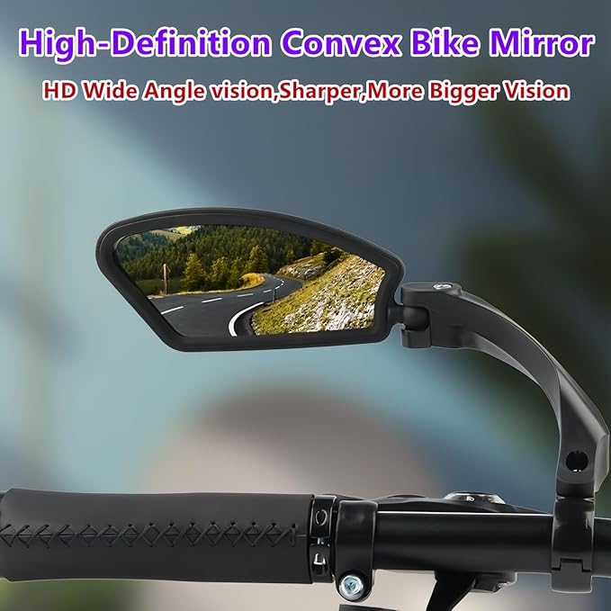 2 Pack Adjustable Handlebar Bike Mirror,Universal Fit Rearview Bicycle Mirrors,Scratch Resistant Glass Lens,360° Rotatable Safety E-bikes Rear View Mirrors,Compatible with Mountain Bikes,Road Bikes