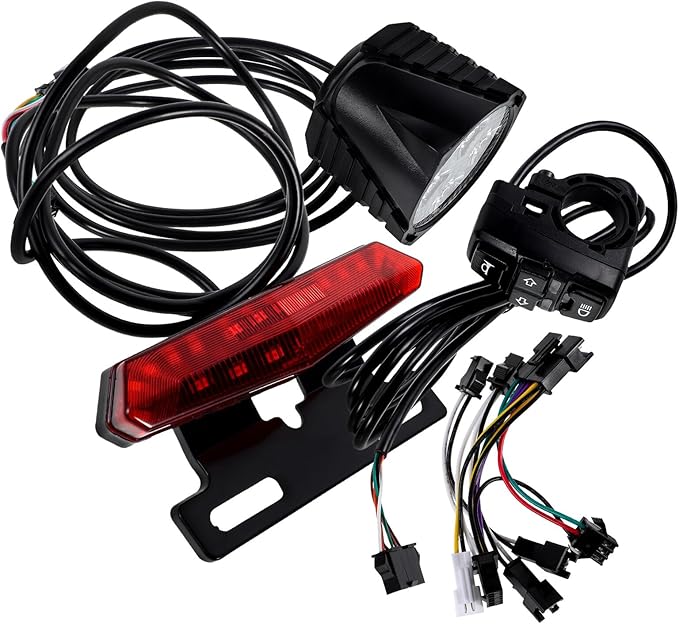Yardwe Multi-Function Electric Bike Tail Light Kit with Front and Rear LED Lamps Turn Signal Brake Lights and Horn Switch Button for Scooters Bikes Easy Installation