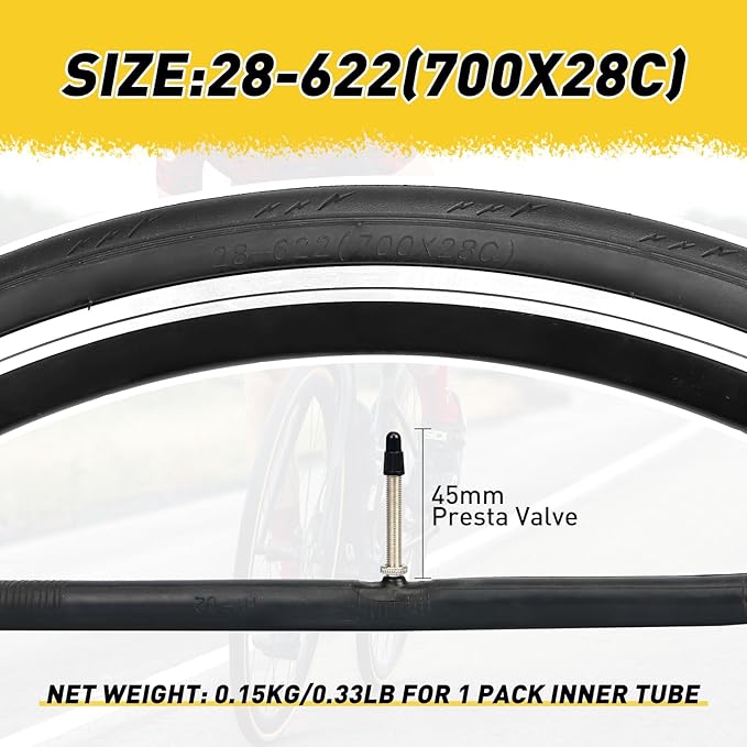 WEEROCK Two Pack 700C Road Bike Tire 700 X 25/700 X 28 Racing Bicycle Tire with 2 Pack Inner Tubes 45mm Presta Valve, Replace Bike Tyres, Black