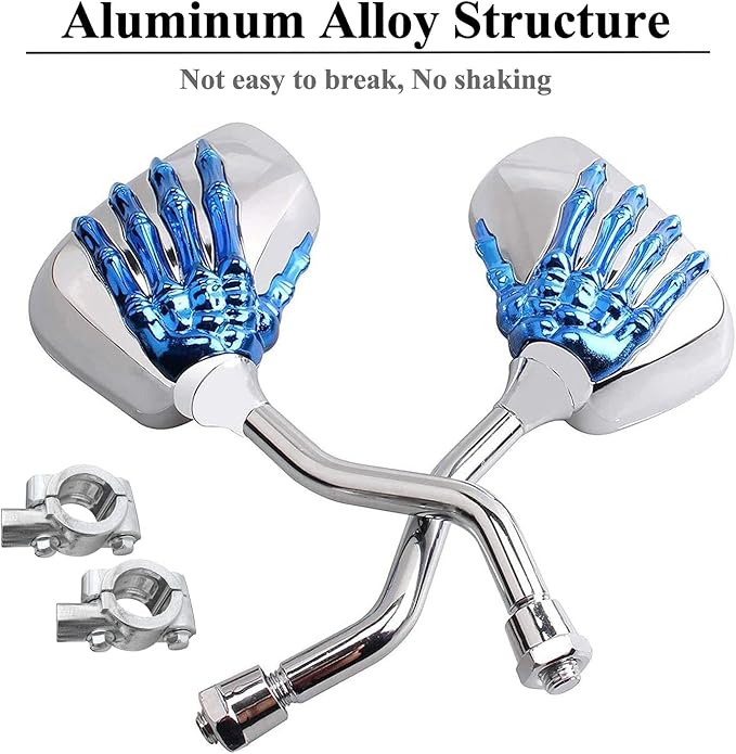 Pairs of Distinctive Skull Skeleton Hand Bicycle Mirror, Rearview Side Mirror Handlebar Mirror Mount Holder Clamp Adaptor 10mm for Scooter Moped Bike Standard Bike Motorcycle