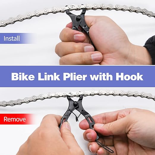 Bike Chain Kit, Single Speed Multi-Function Bike Mechanic Repair Kit, Chain Breaker and Bike Link Plier with Hook and 6 Pairs Bicycle Buckle, Reusable