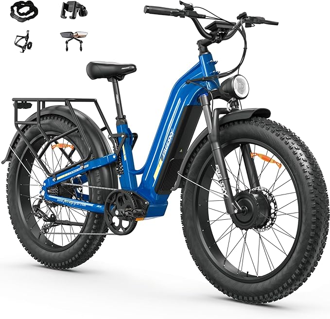 FREESKY Ranger AIR Dual Motor Electric Bike for Adults, 3500W 200NM Fast Ebike,105Miles Long Range E Bike,Full Suspension Electric Mountain Bike, 26'' Fat Tire Electric Bicycle for Man Womens Hunters