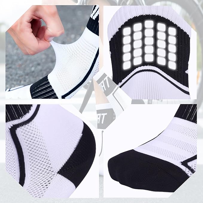 5 Pairs Cycling Socks for Men Compression Athletic Crew Socks Reflective Bike Sock for Hiking Running Climbing Basketball