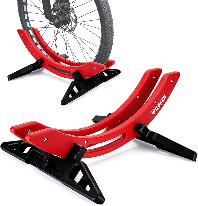 WILDKEN Bike Stand, Bike Stand Floor for Home/Garage Adjustable Bicycle Stand Bike Parking Rack Fit Road Bike, Mountain Bike, MTB, BMX, Commuter Bike, Kids Bike, Scooter (Red)