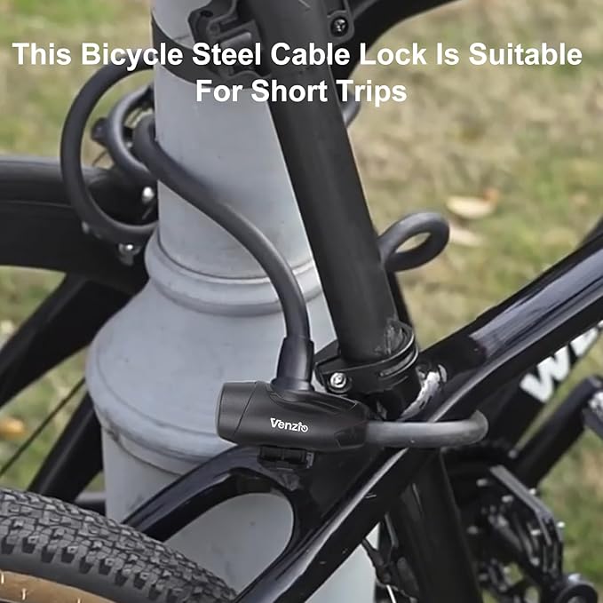 Venzio 4FT Heavy Duty Anti-Theft Bicycle Cable Lock, Bike Lock Cable with 2 Keys and Mounting Bracket, 1/2 inch(12mm) Coiled Steel Cable with Dustproof Insert for Bikes, Scooters, Gates, Fences