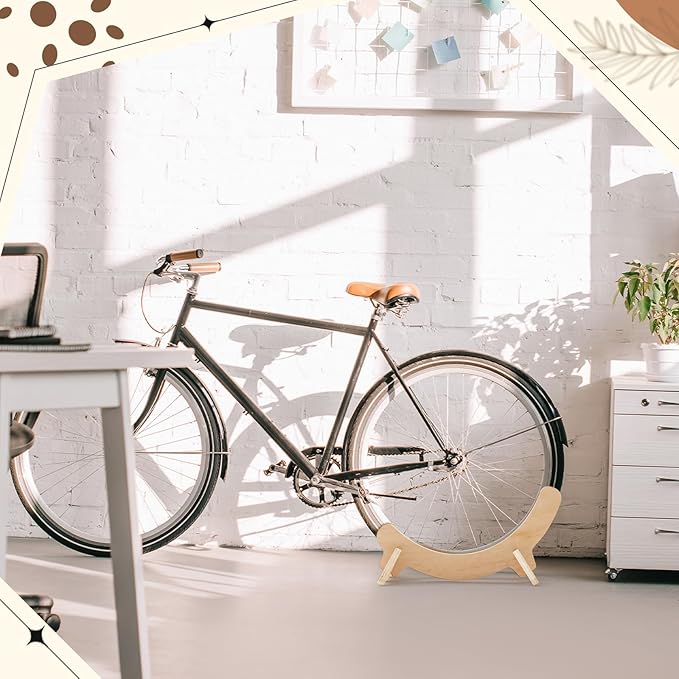 1 Pack Wooden Stationary Bike Floor Stand Bicycle Indoor Storage 4 Adjustable Sizes Fit Commuter, Mountain, Road, Gravel Bikes Etc, Bike Wheel Wooden Display Stop Suitable for Home (Solid)