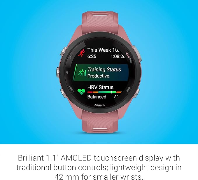 Garmin Forerunner 265S Advanced Multisport Touchscreen Smartwatch, Pink | Heart Rate Monitor, Training Stats, Daily Suggested Workouts, Up to 15 Day Battery Life with Signature Series Charging Bundle
