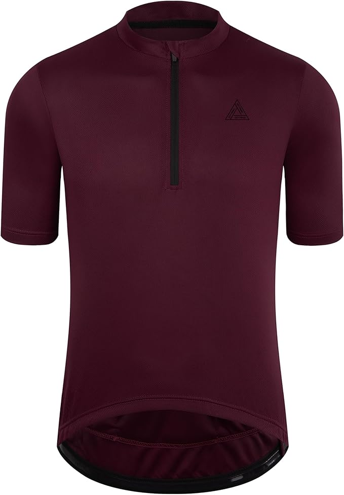 Men's Cycling Jersey Short Sleeves Bike Jersey 1/3 Zipper Solid Color Club Fit, Biking Cycling Shirt Zipper Pocket