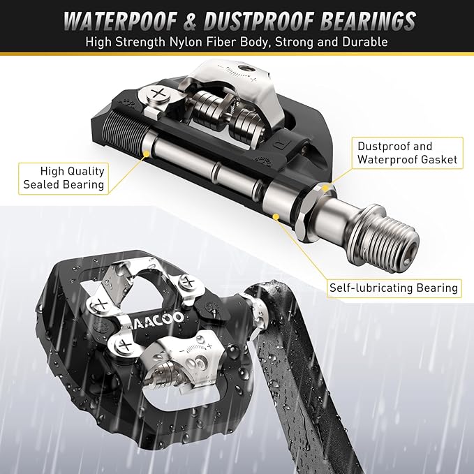 NAACOO Bike Pedals Dual Platform Compatible with Shimano SPD Mountain Clipless Pedals,3-Sealed Bearing Lightweight Bicycle Pedals for Outdoor Spin Exercise Peloton Fit Trekking Bike