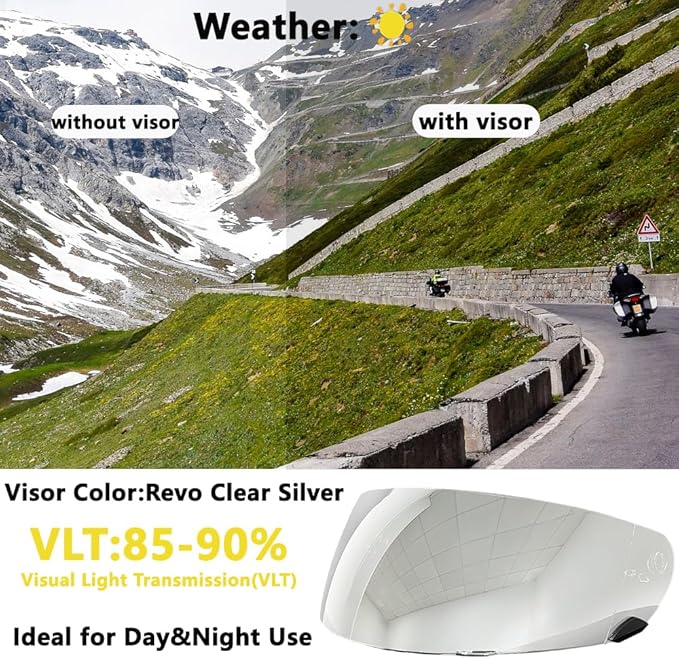 Qualifier DLX Helmet Visor,UV Protection Motorcycle Helmet Face Shield Compatible with Bell Qualifier/Qualifier DLX Mips/Star/Vortex/RS-1/RS-2/Revolver (Revo Clear Silver)