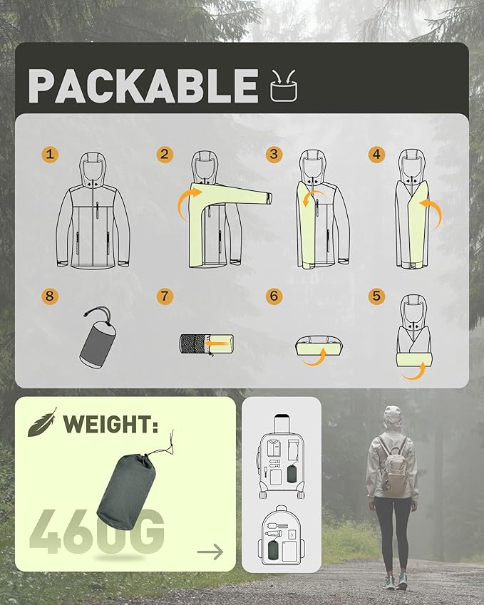 33,000ft Packable Rain Jacket Women Lightweight Waterproof Raincoat with Hood Cycling Bike Jacket Windbreaker