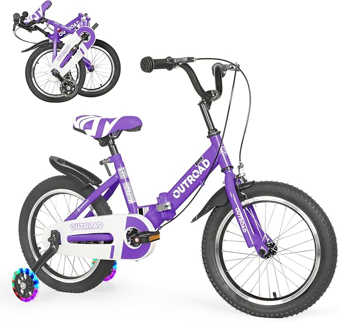 14/16/18 Inch Folding Kids Bike with Training Wheels, Gifts for Girl&Boy Age 3-10 Years, Toddler Bike with Dual Brakes for Beginners, Multi-Color