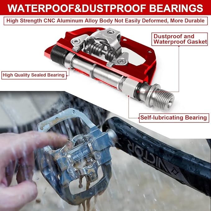 BUCKLOS SPD Pedals PD-M680 Mountain Bike Clip in SPD Flat Combo Dual Sided Pedals - Road Bike MTB Clipless Sealed Bearing Bicycle Clips Pedal Compatible with Shimano SPD Cleats (Black…
