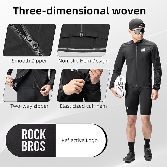 ROCKBROS Cycling Jackets for Men Breathable and Cooling Lightweight Long Sleeve Cycling Jersey Running Windbreaker
