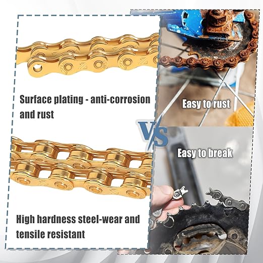 BUCKLOS 6/7/8/9/10/11/12 Speed Bike Chain, High Performance Lightweight Bicycle Chains for Road Bike/Mountain Bike/Ebike,Compatible with Shimano, SRAM, Campagnolo Silver/Gold