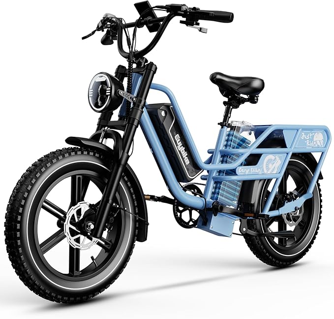 Auloor Dual Battery Electric Bike for Adults, 48V 60AH 160 Miles Long Range Cargo Ebike, 1500W Motor 30MPH+, 20" Fat Tire Fast Mountain EBike, Full Suspension & Hydraulic Brakes, Torque Sensor