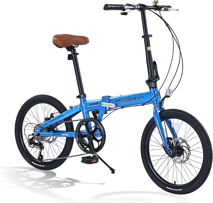 MEGHNA Folding Bike Aluminium Frame Lightweight 20inch Wheel 7 Speed Portable Foldable Bike Dual Disc Brakes Adjustable Height City Bike for Women Men Junior for Trip Commuting to Work