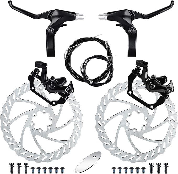 RUJOI Bike Disc Brake Kit, Aluminum Front and Rear Caliper, Full Aluminum Alloy Bicycle Brake Lever, 180mm Rotor, Mechanic Tool-Free Pad Adjuster for Road Bike, Mountain Bike