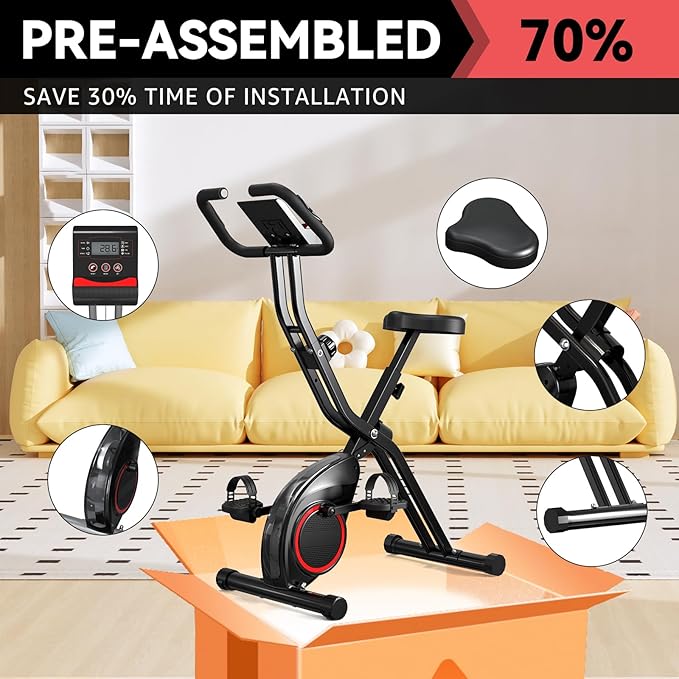 Lightweight 33LB Foldable Exercise Bike for Small Apartments, Stationary Bikes for Home Workout, Indoor Portable Cycling Bike with 16-Level Magnetic Resistance, 260LBS Capacity, 5.5 LBS Flywheel