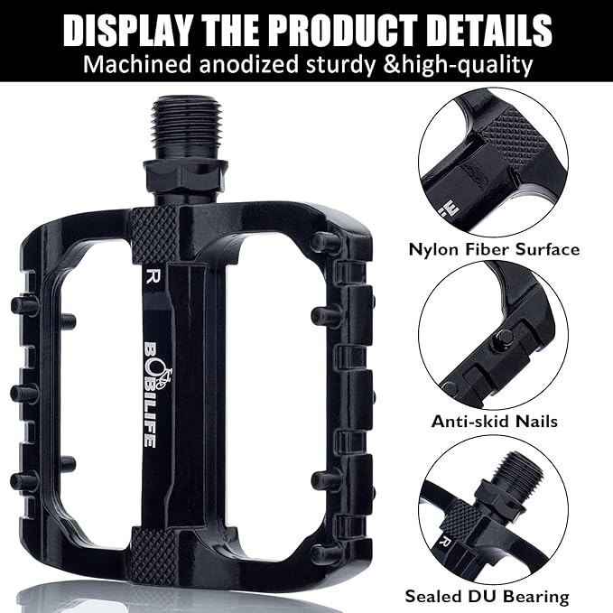 Smooth Bearings Mountain Bike Pedals - MTB Bicycle Flat Pedals Aluminum 9/16" Sealed Bearing Lightweight Platform for Road Mountain BMX MTB Bikes