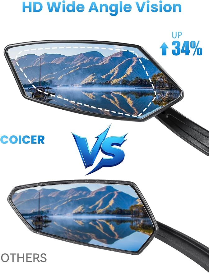 Bike Mirror Handlebar Mount 360° Adjustable 2pcs, Accessories Bike Side Mirror, E Bike Mirrors for Handlebars, Scooter Mirrors for Handlebars with Scratch Resistant Glass, E Bike Rear View Mirror