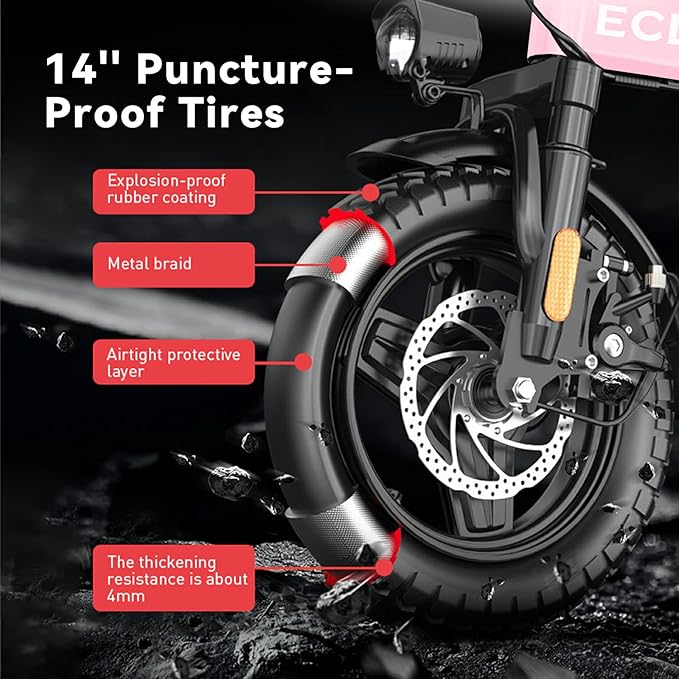 Folding Electric Bike for Adults, 800W Peak Motor 25MPH, Ebike with 48V 14Ah Removable Battery, 35-55 Miles Range, 14'' Adults Electric Bicycles for Men Women Commuter UL 2849 Safety Standard