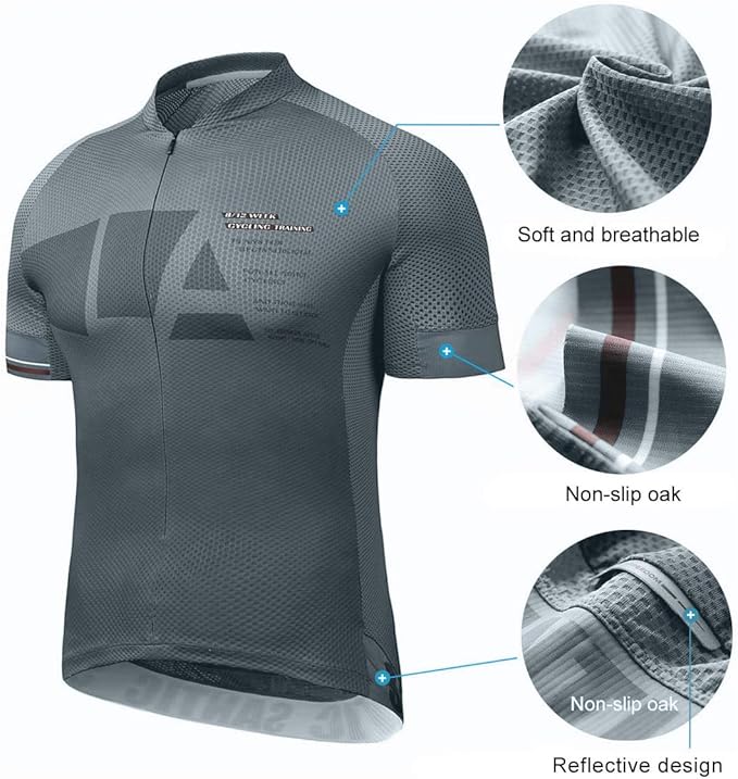 Santic Men's Cycling Jersey Short Sleeve Tops Pro Road Bike Shirt Full Zipper UPF 50+ MTB Jersey with Pockets