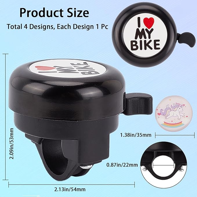 CREATCABIN I Love My Bike Bicycle Bell Aluminum Alloy Bike Bells Ring Round Pink Loud Sound Cycling Handlebars Bells with 4Pcs Resin Stickers