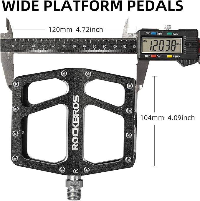 ROCKBROS Mountain Bike Pedals MTB Pedal Aluminum Bicycle Wide Platform Flat Pedals 9/16" Cycling Sealed Bearing Pedals for Road Mountain BMX MTB Bike