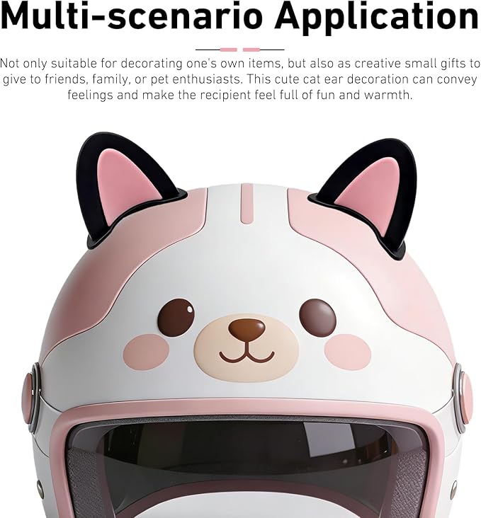2 PCS Cute Cat Ear Motorcycle Helmet Decoration, Self-Adhesive Wear-Resistant Automotive Helmet Ornament Accessory, Universal for Most Motorcycle Scooter Helmets