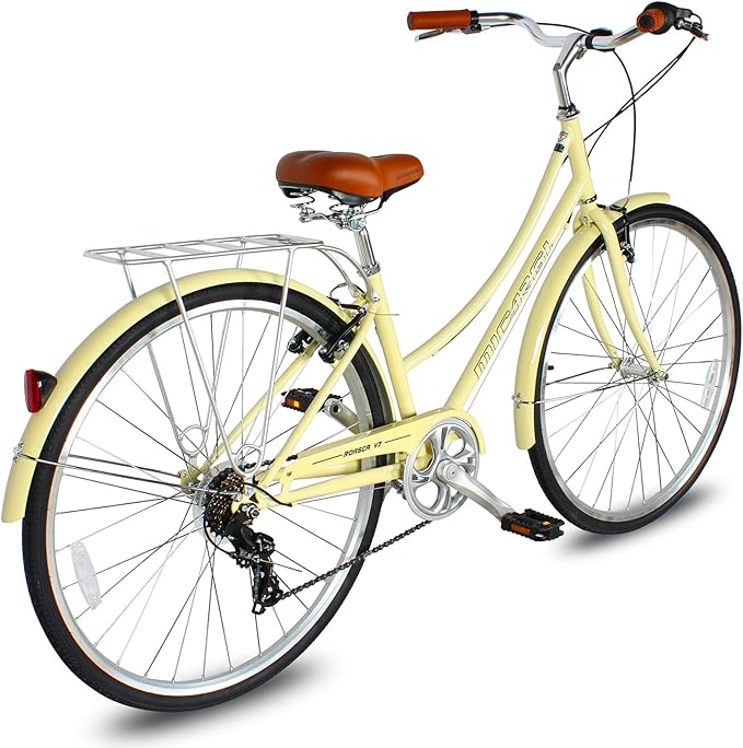MICARGI 24/26 Inch Adult Cruiser Bicycle Hybrid Bike 1/7 Speeds Commuter Bike for Women, Men, Seniors,Step-Through or Step-Over Bike Steel Frame Multi Colors Style
