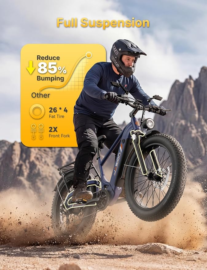 Jasion Thunder/PRO/ST Electric Bike,2000W/1800W Peak Ebikes for Adults,26''Fat Tire Best Ebike for Men,90/80 Miles with 1040Wh/864Wh Battery,35/30+MPH Max Speed Bicycles,500/400LB Capacity