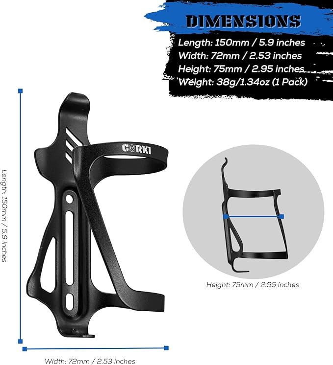 Corki Cycles Left Side Load Water Bottle Cage, Side Entry Bike Water Bottle Holder for Road & Mountain Bikes 2Pack-Black-Aluminum Alloy