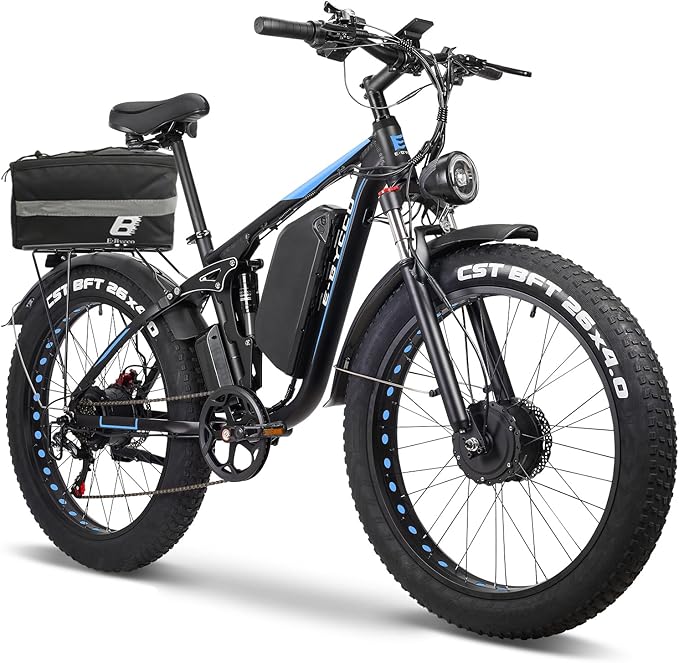6000W Electric Bike for Adults, 52V 32AH Dual Motor E-Bike, Up to 100Mile & 45MPH All-Terrain Fat Tires Full Suspension 24/26 Inch Electric Bicycles Hydraulic Disc Brake for Road UL2849 by SGS