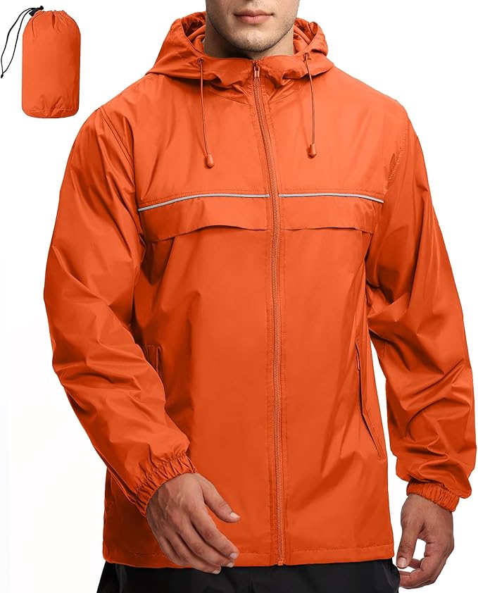 GEEK LIGHTING Rain Jacket Men Lightweight Waterproof Jackets Packable Windbreaker Hooded Raincoat for Golf Cycling Outdoor