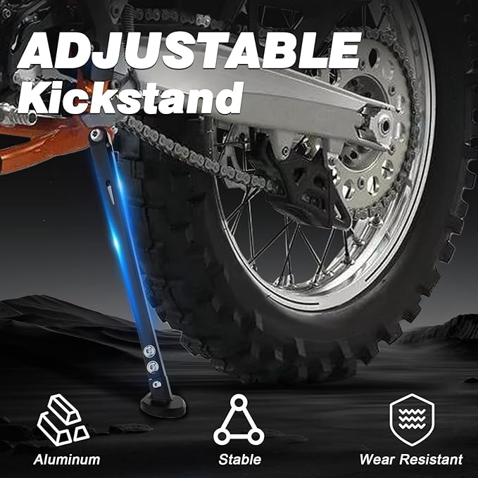 Dirt Bike Kickstand Side Stand Support Stand Adjustable Aluminum CNC with Springs for 150 200 250 300 350 400 450 500 530 XC/XC-F/XCF-W/XCW/XCFW/EXC/EXC-F/EXC Sixdays/FE/TE 2008-2016 Black